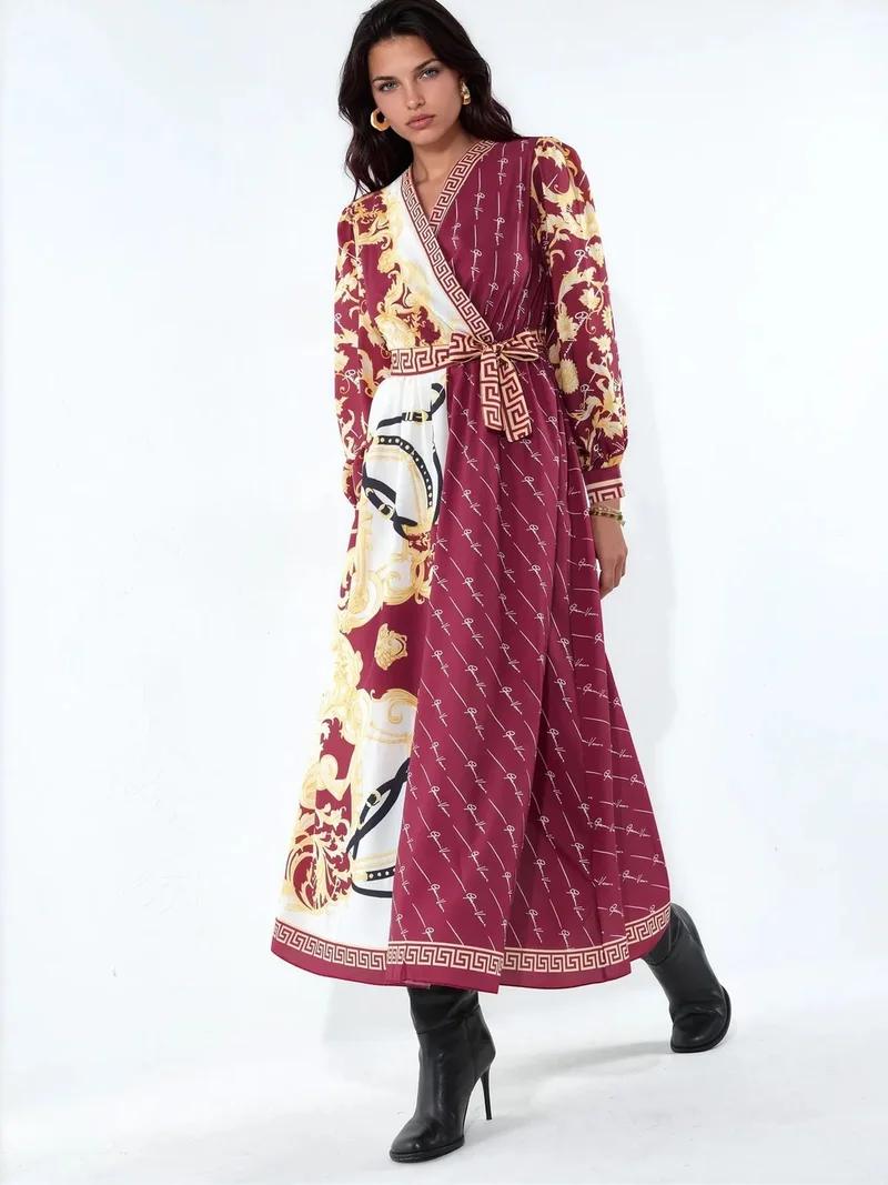جينيفر Printed Belted Maxi Dress