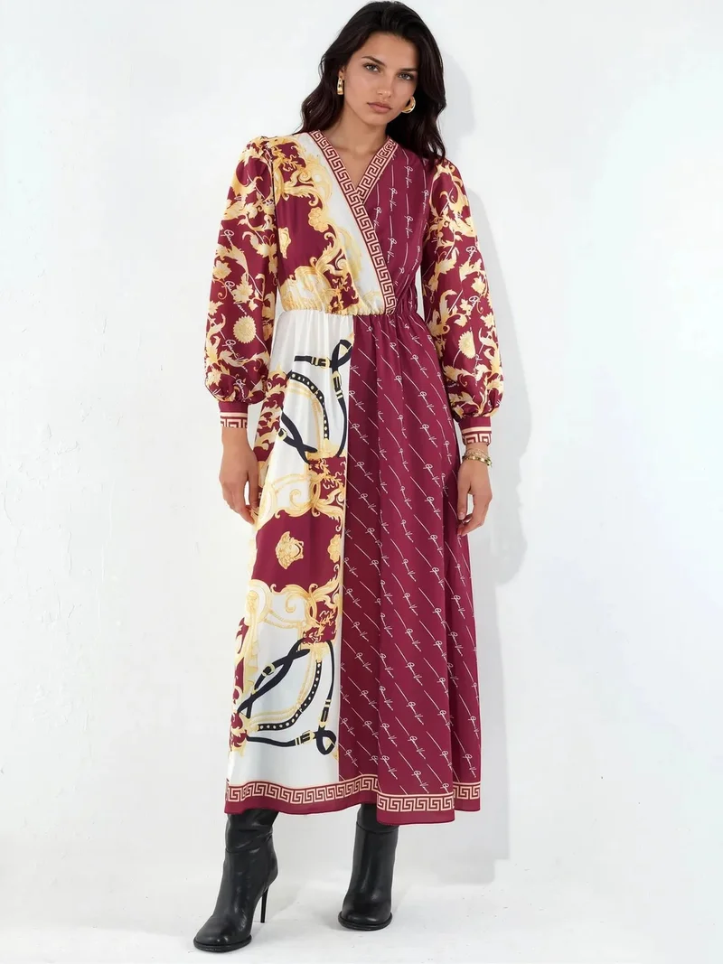 جينيفر Printed Belted Maxi Dress