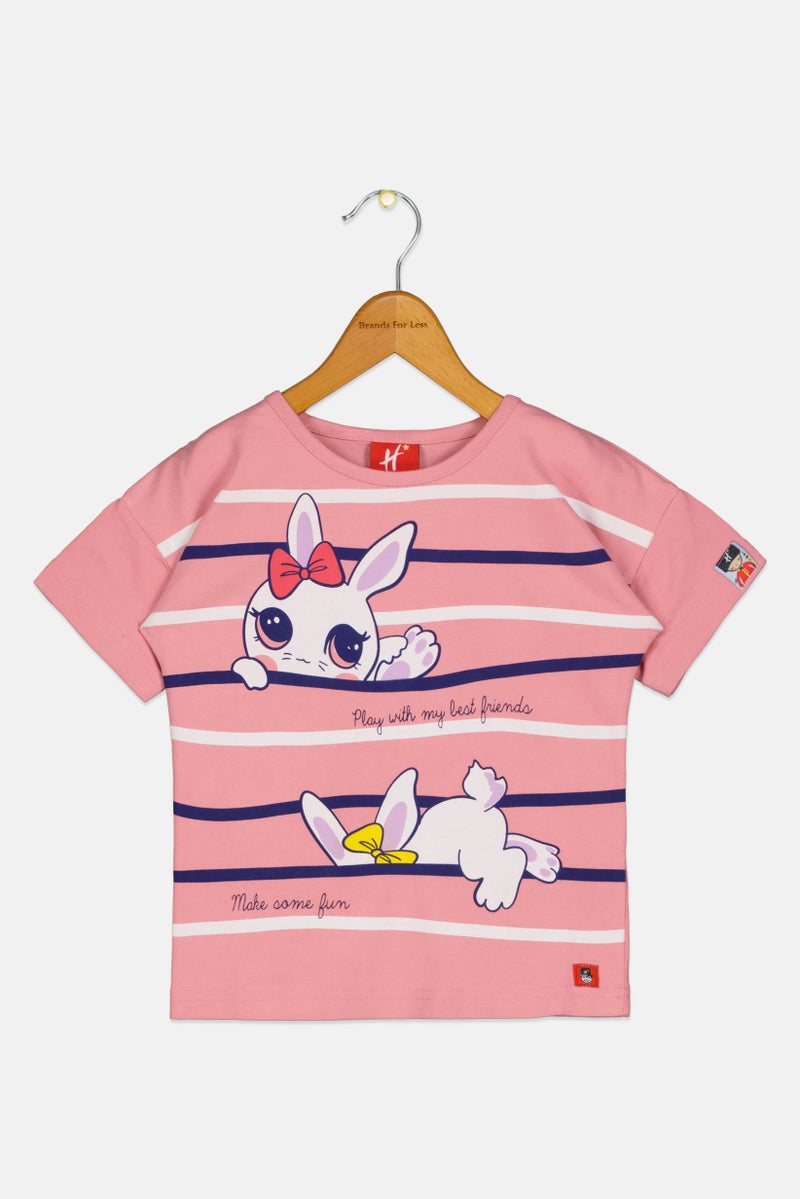 Hamleys Toddlers Girl Crew Neck Short Sleeves Graphic Print T-Shirt, Old Pink - Image 1