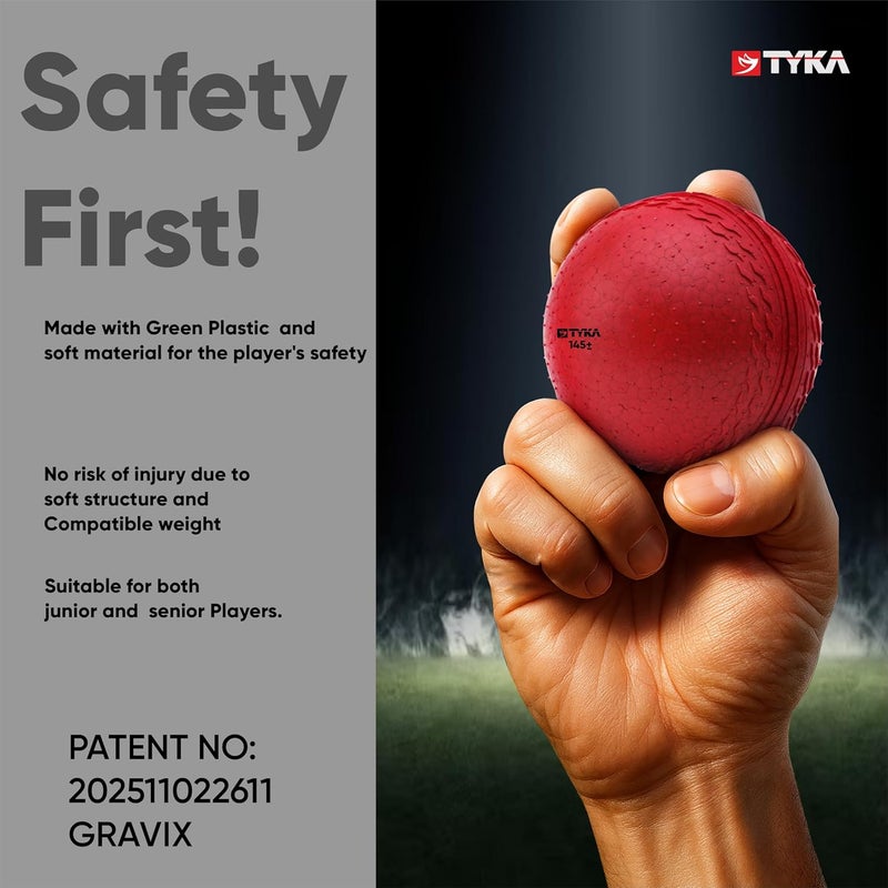 TYKA Cricket Ball Heavy Gravix Moisture Resistant 145± GMS - Eco-Friendly Training Ball | All Weather Durable Performance | True Bounce, Engineered Power (All Levels) Pack of 3 (Red) - Image 4