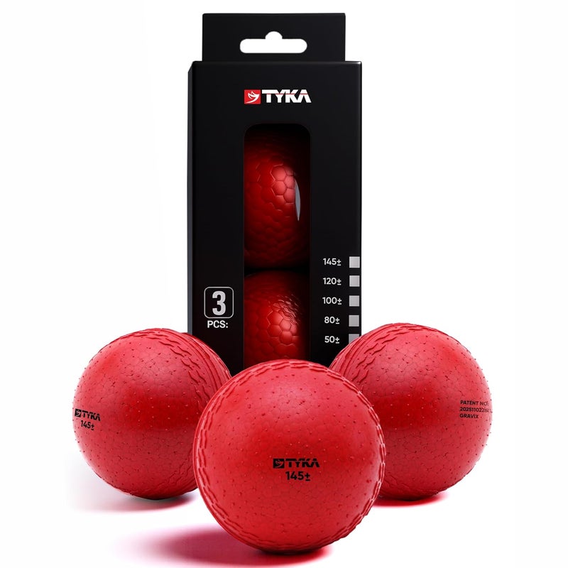 TYKA Cricket Ball Heavy Gravix Moisture Resistant 145± GMS - Eco-Friendly Training Ball | All Weather Durable Performance | True Bounce, Engineered Power (All Levels) Pack of 3 (Red) - Image 1