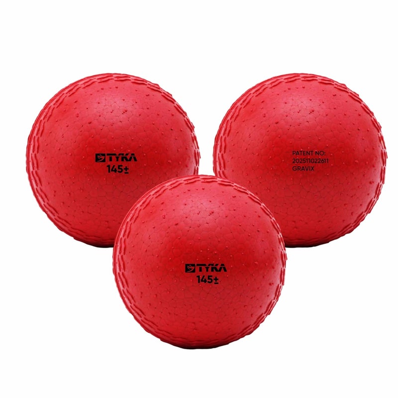 TYKA Cricket Ball Heavy Gravix Moisture Resistant 145± GMS - Eco-Friendly Training Ball | All Weather Durable Performance | True Bounce, Engineered Power (All Levels) Pack of 3 (Red) - Image 2