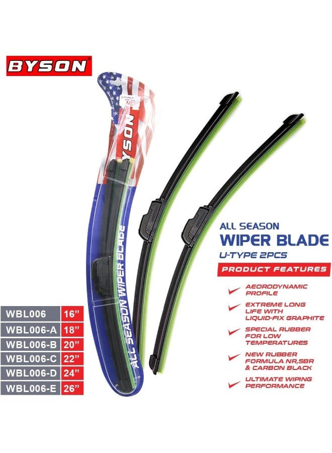 BYSON Wiper Blades, Premium All-Seasons Durable Stable And Quiet OEM Quality U Type Front Windshield Wipers (Set of 2) (14-Inches) - Image 5