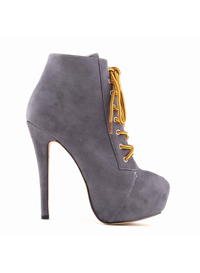 Loquat Short Shaft Ankle Strap Platform Ultra High Heel Martens Boots 14cm Gray  - Image 1