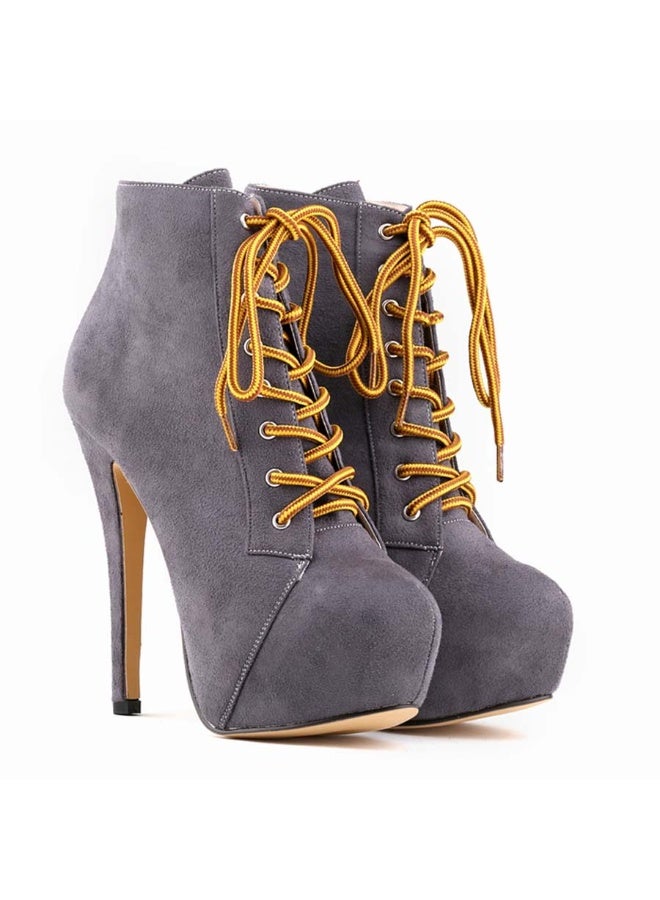 Loquat Short Shaft Ankle Strap Platform Ultra High Heel Martens Boots 14cm Gray  - Image 3