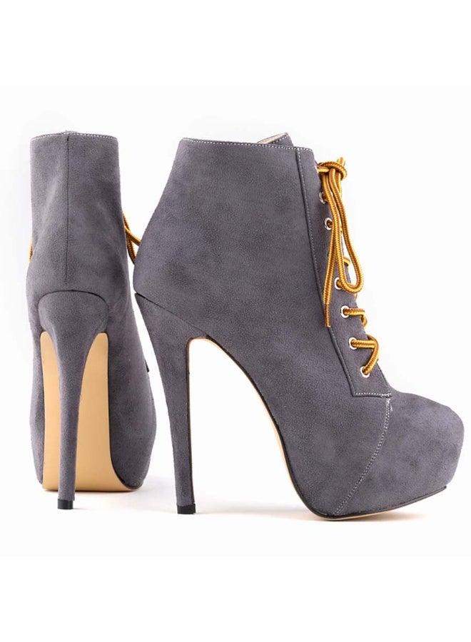 Loquat Short Shaft Ankle Strap Platform Ultra High Heel Martens Boots 14cm Gray  - Image 2