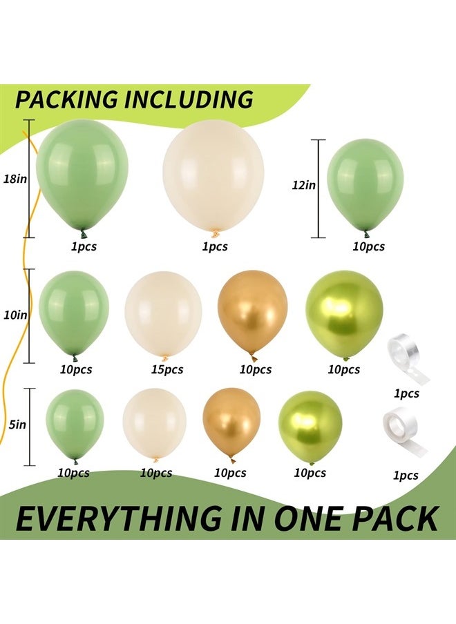 Isndare - Sage Green Gold White Balloon Arch Garland Kit Metallic Lime Green Balloons Garland Olive Green Cream Ivory White Chrome Gold Latex Balloon Jungle Animal Birthday Tropical Dinosaur Party Decorations - Image 1