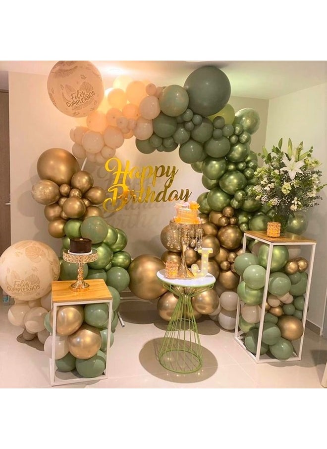 Isndare - Sage Green Gold White Balloon Arch Garland Kit Metallic Lime Green Balloons Garland Olive Green Cream Ivory White Chrome Gold Latex Balloon Jungle Animal Birthday Tropical Dinosaur Party Decorations - Image 1