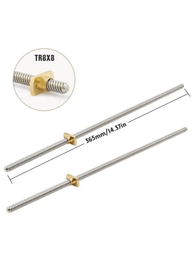 2 Pcs Lead Screw Rod 365mm Tr8x8 Brass Nut Ender 3 Pro V2 Upgrade Part - Image 2