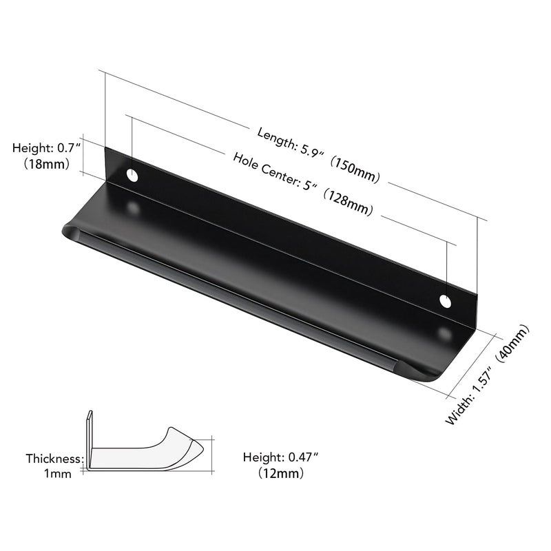 Ravinte Hardware 10 Pack Black Cabinet Handles, 5.9 Inch (150mm) Finger Edge Pulls, 5 Inch Hole Center, Finger Pulls for Cabinets - Image 3
