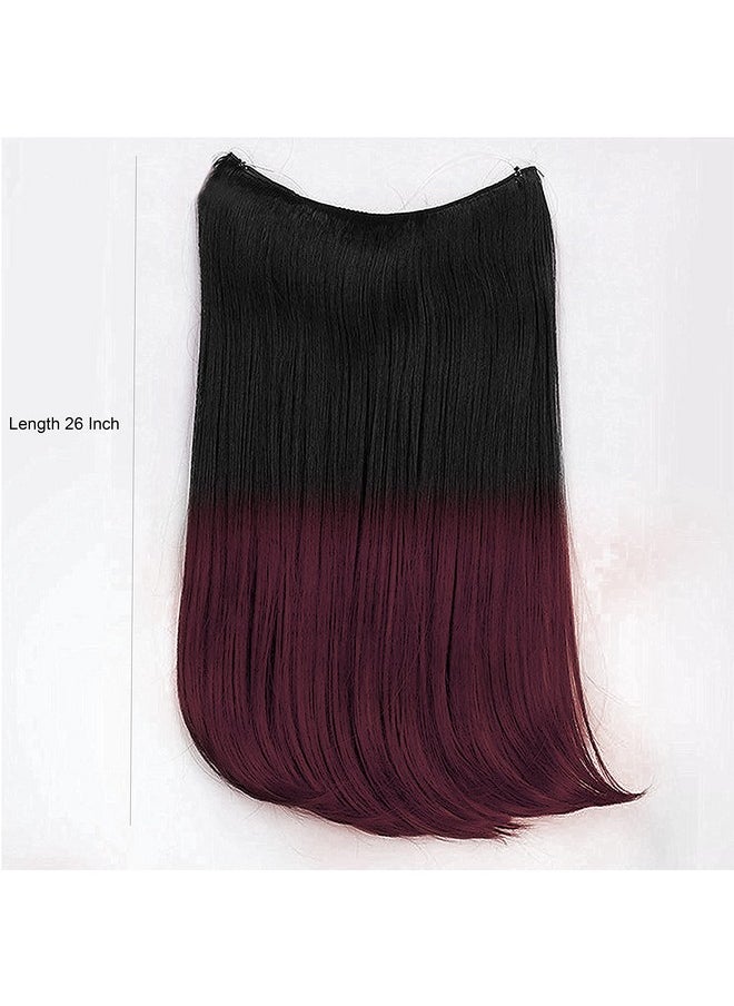 Rapidsflow - Secret Invisible Hidden Wire Synthetic Hair Extensions For Women And Girls, No Clip Hair Pieces (Straight, Black +Burgundy) Free 6 Extensions Clips - Image 1