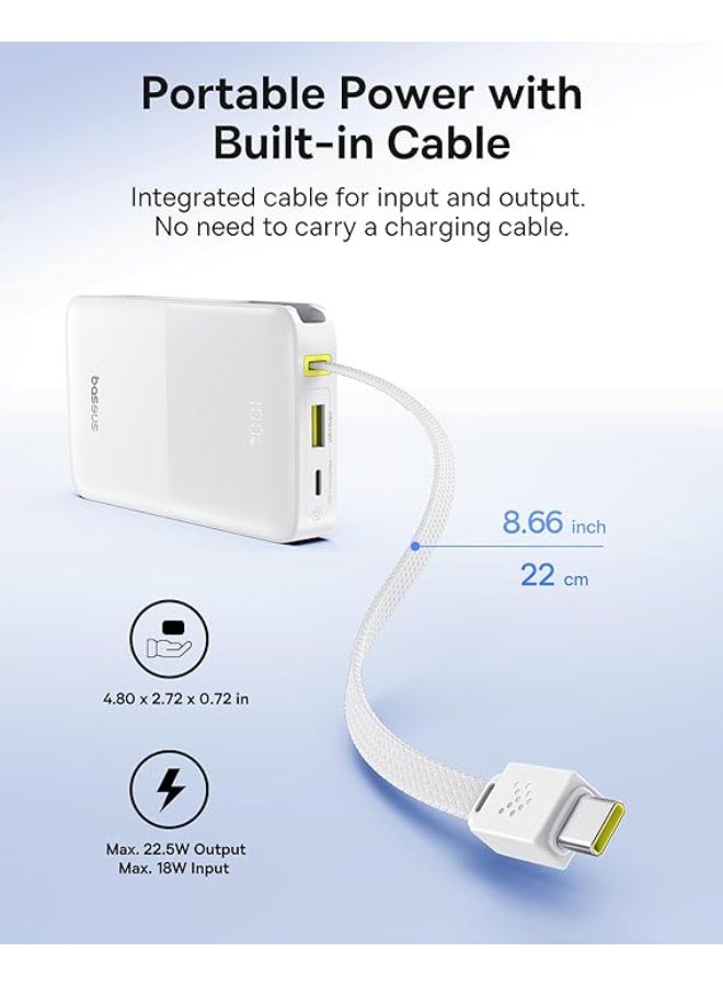 Baseus OS-Baseus EnerFill FC51 Bipow2 Pro Digital Display Power Bank with Built-in Cable 10000mAh 22.5W Moon White white - Image 5