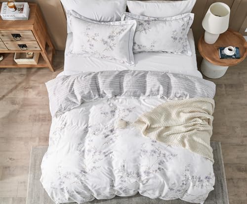 SLEEPBELLA Reversible Duvet Cover King Elegant Purple Blossom on White Soft and Breathable - Image 3