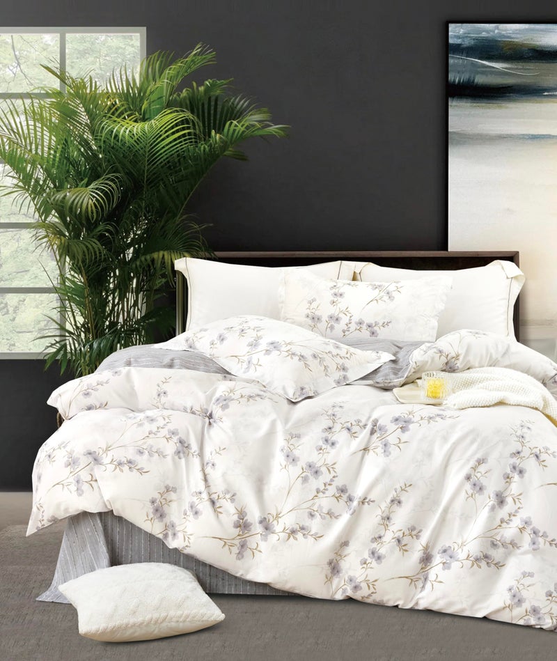 SLEEPBELLA Reversible Duvet Cover King Elegant Purple Blossom on White Soft and Breathable - Image 2