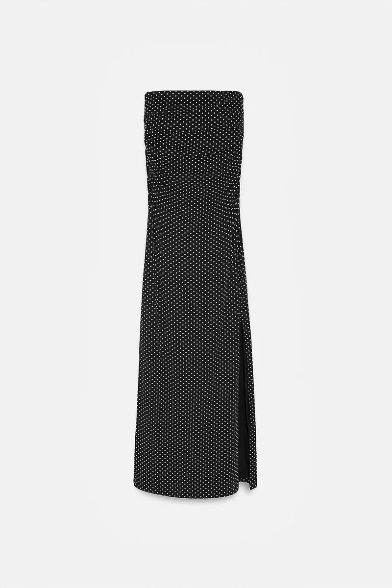 Dilvin Black DILVIN Strapless Polka Dot Bodycon Midi Dress for Women | Best Price UAE