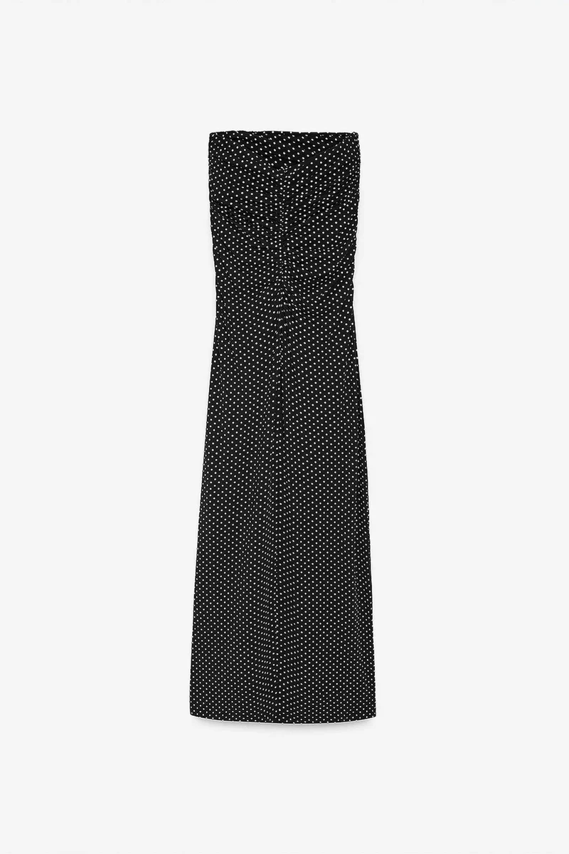 Dilvin Black DILVIN Strapless Polka Dot Bodycon Midi Dress for Women | Best Price UAE