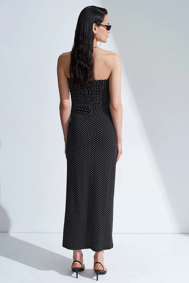 Dilvin Black DILVIN Strapless Polka Dot Bodycon Midi Dress for Women | Best Price UAE