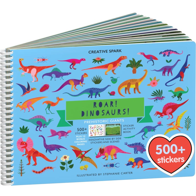 Cupkin Dinosaur Sticker Book Activity for Kids, Toddler Airplane Travel Essentials, 500+ Dino Stickers for Kids + 12 Scenes + 12 Coloring Book Pages, Dinosaur Lover Gift, Crafts Ages 2-8 - Image 1