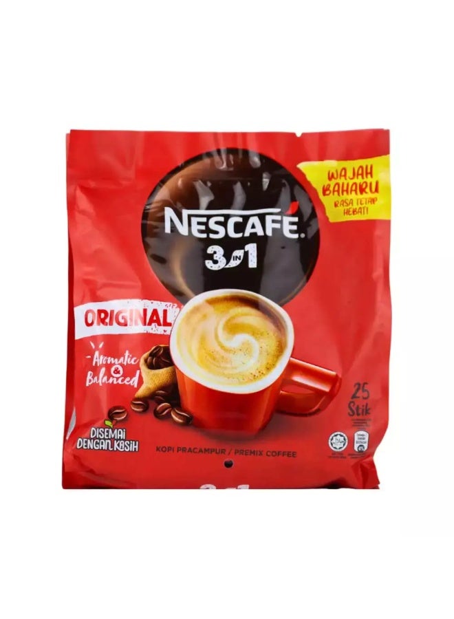 Nescafe 3in1 Original Aromatic and Balanced Premix Coffee Sticks - 25X18grams Pack of 25 - Image 1