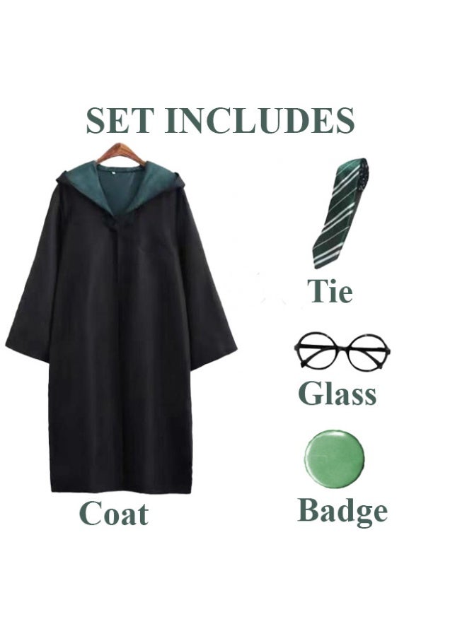 Home Smart Wizard Party Costume for Boys and Girls Wizard Robe with Tie Magic Wand Spectacle Frame and Badge for Themed Cosplay and Party Favor (Earth) - Image 3
