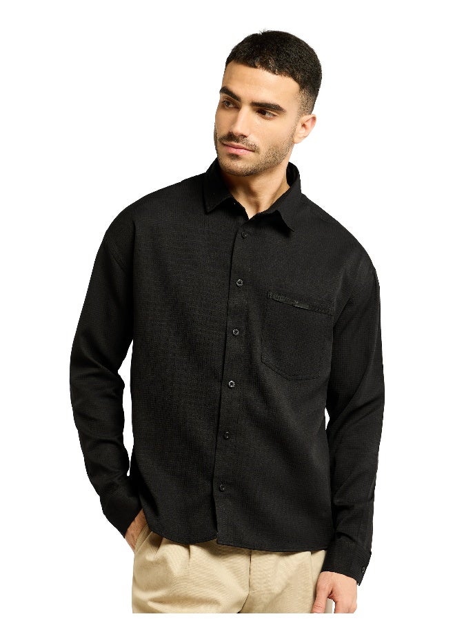 Beyoung Black Textured Waffle Shirt  - Image 3