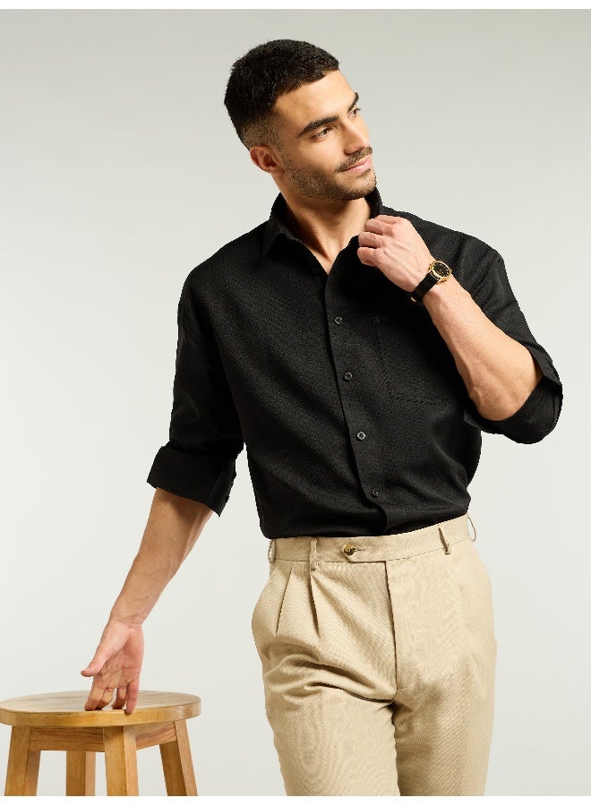Beyoung Black Textured Waffle Shirt  - Image 5