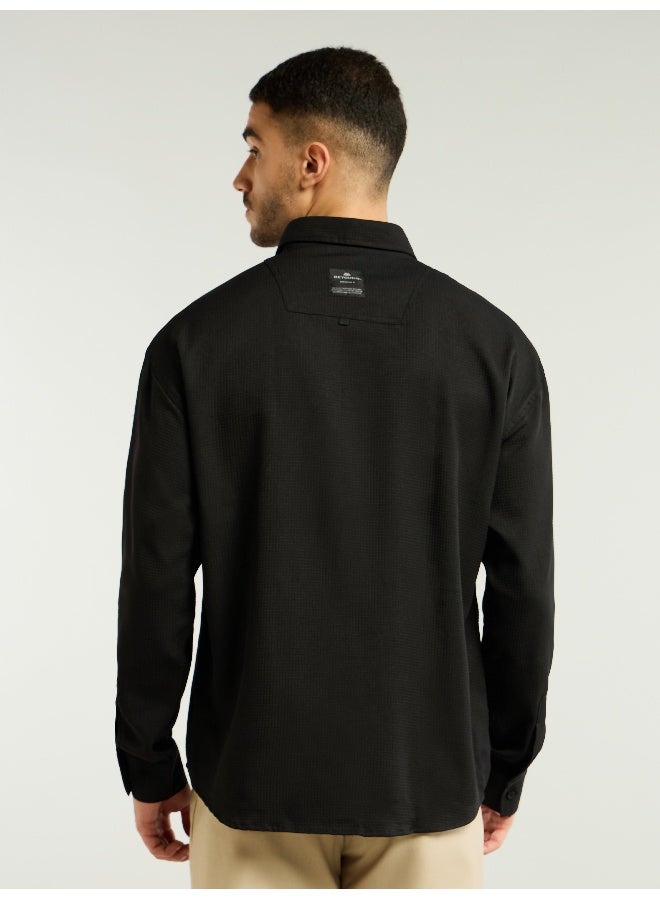 Beyoung Black Textured Waffle Shirt  - Image 2
