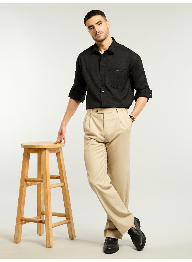 Beyoung Black Textured Waffle Shirt  - Image 4