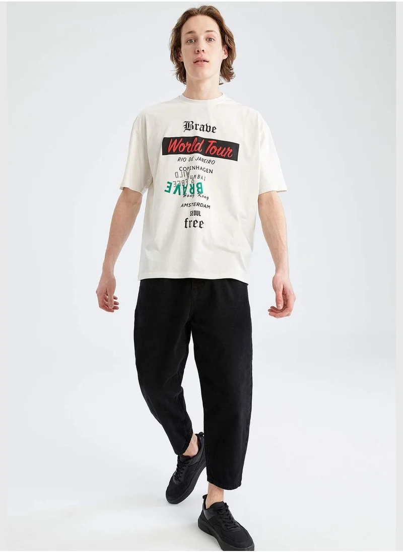 DeFacto Oversized Short Sleeve Slogan Printed T-Shirt