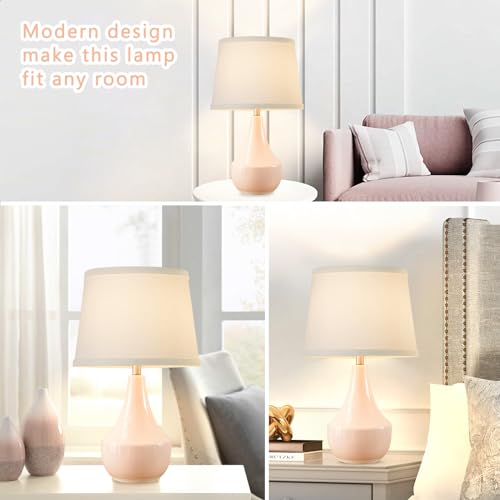 GyroVu Table Lamp Set of 2, 18.63” Ceramic Lamp Classic Beside Lamps Nightstand Lamp Modern Bedside Lamp for Living Room, Bedroom & Office Rocker Swtich Pink-LED Bulbs Included - Image 3