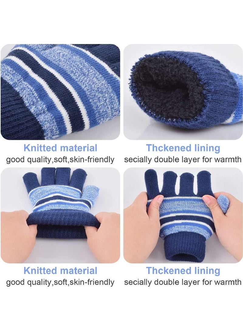 CMGTYYD. طقم قفازات ووشاح وقبعة صغيرة دافئة للأطفال 3 في 1 طقم قفازات ووشاح وقبعة حرارية متماسكة 3 في 1 طقم إكسسوارات شتوية طقم قفازات ووشاح سنود مع بطانة صوف مزدوجة الطبقة للأولاد البنات (أزرق) - Image 3