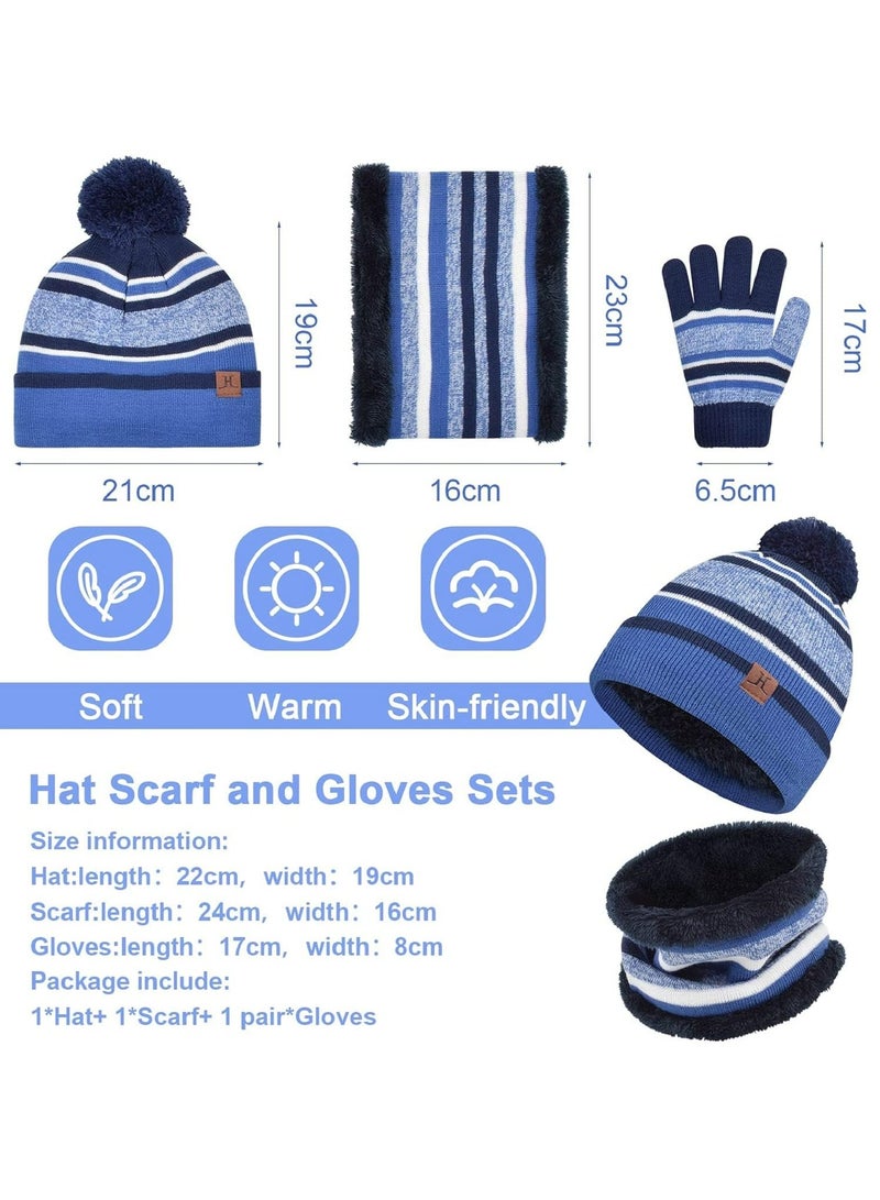 CMGTYYD. طقم قفازات ووشاح وقبعة صغيرة دافئة للأطفال 3 في 1 طقم قفازات ووشاح وقبعة حرارية متماسكة 3 في 1 طقم إكسسوارات شتوية طقم قفازات ووشاح سنود مع بطانة صوف مزدوجة الطبقة للأولاد البنات (أزرق) - Image 5