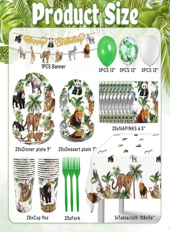 Haimimall Jungle Theme Safari Birthday Party Decorations, Wild Animal Plates and Napkins for Boy Kids Jungle Dinnerware with Cups Tablecloth Banner and Balloons for Zoo Theme Birthday Decorations,Serve 20 - Image 2