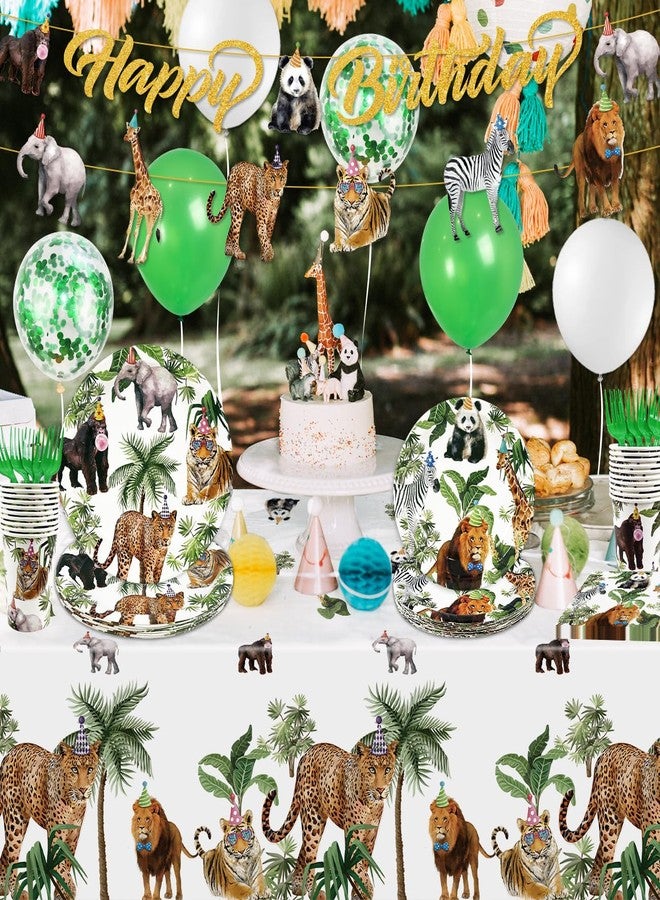 Haimimall Jungle Theme Safari Birthday Party Decorations, Wild Animal Plates and Napkins for Boy Kids Jungle Dinnerware with Cups Tablecloth Banner and Balloons for Zoo Theme Birthday Decorations,Serve 20 - Image 5