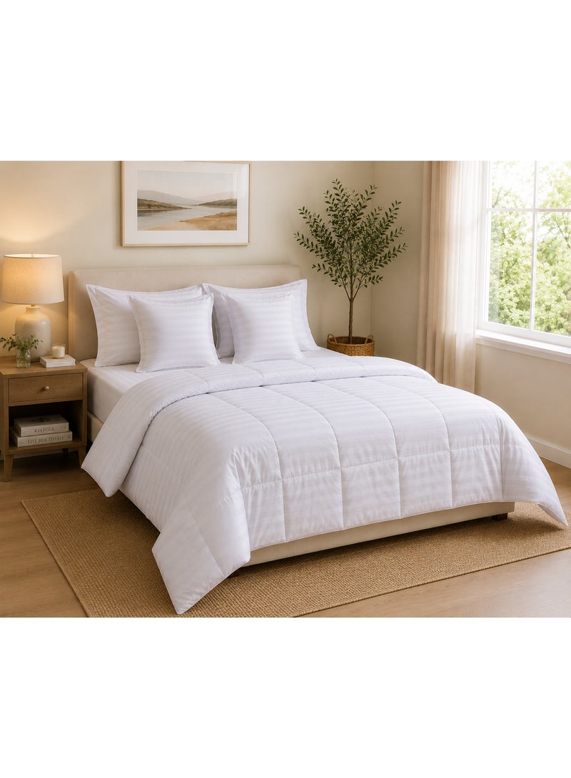 Home Auraa 7-Piece Premium White Comforter Bedding Set | 220 x 240 cm Comforter | 180 x 200 x 30 cm Fitted Sheet | 300 Thread Count | 100% Cotton with Premium Microfiber Filling - Image 3