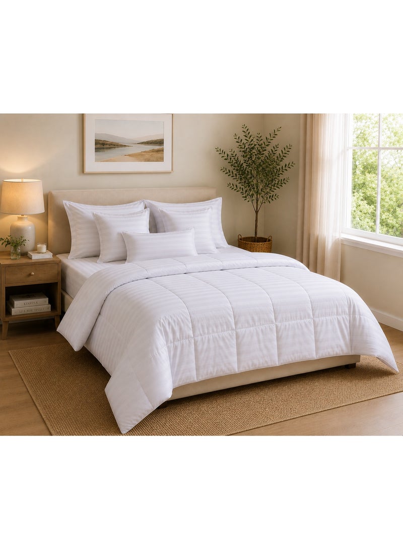 Home Auraa 7-Piece Premium White Comforter Bedding Set | 220 x 240 cm Comforter | 180 x 200 x 30 cm Fitted Sheet | 300 Thread Count | 100% Cotton with Premium Microfiber Filling - Image 2