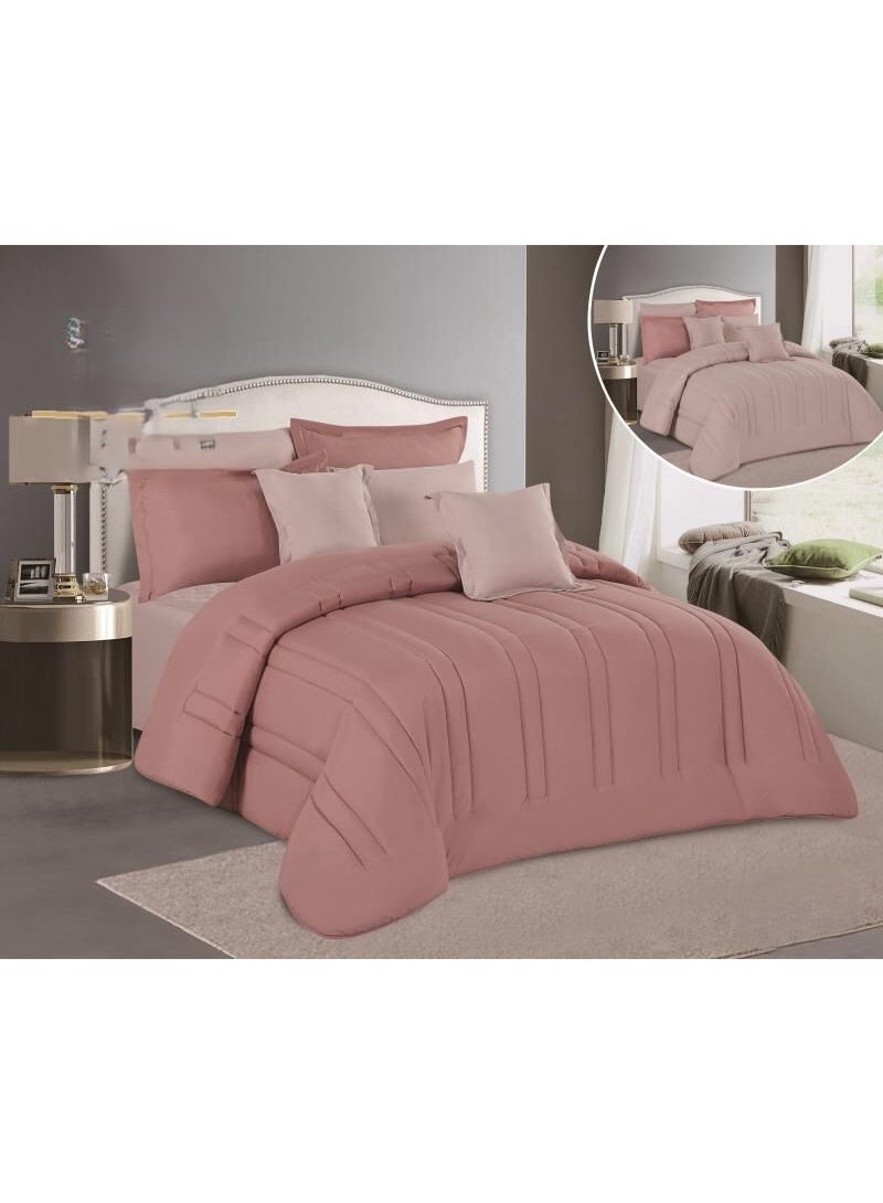 ريد روز طقم لحاف مفرش سرير نفرين  فندقي ذو طابع وجهين ليضيف الجمال الى ديكور غرفتك ، مايكروفايبر، 8 قطع مقاس اللحاف 260x240 سم - Image 1