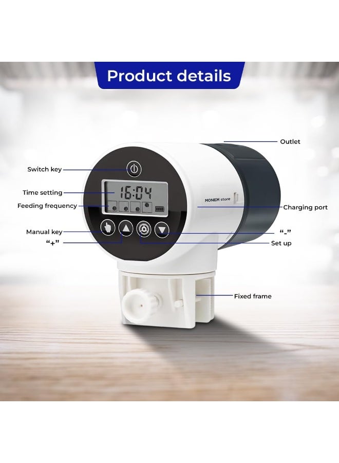 Automatic Fish Feeder with Timer, 360° Rotating Base, Moisture-Proof Auto Aquarium Food Dispenser for Fish, Turtles – 200ml Capacity, Programmable Electric Feeder for Vacation & Daily Feeding - Image 4