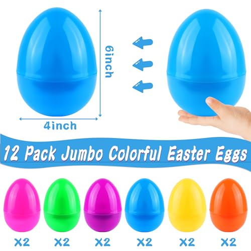 Grastfu 12 PCS Jumbo Easter Eggs 6 Inch Colorful Giant Plastic Easter Eggs Fillable Large Suprise Egg for Easter Themed Hunt Basket Stuffers Fillers Filling Treats Party Favors Classroom Prize Supplies - Image 5