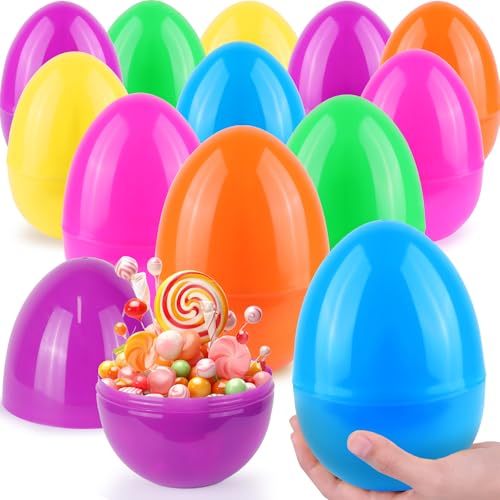 Grastfu 12 PCS Jumbo Easter Eggs 6 Inch Colorful Giant Plastic Easter Eggs Fillable Large Suprise Egg for Easter Themed Hunt Basket Stuffers Fillers Filling Treats Party Favors Classroom Prize Supplies - Image 1