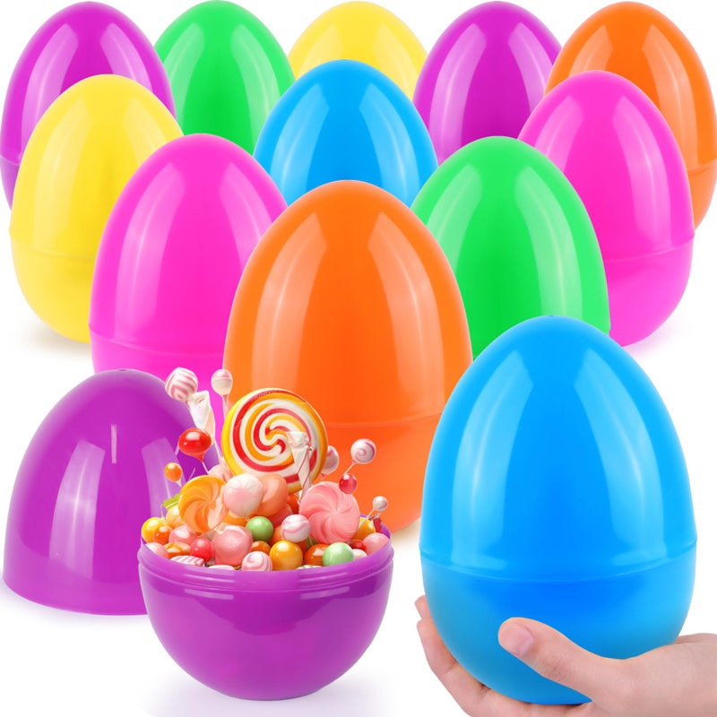 Grastfu 12 PCS Jumbo Easter Eggs 6 Inch Colorful Giant Plastic Easter Eggs Fillable Large Suprise Egg for Easter Themed Hunt Basket Stuffers Fillers Filling Treats Party Favors Classroom Prize Supplies - Image 3