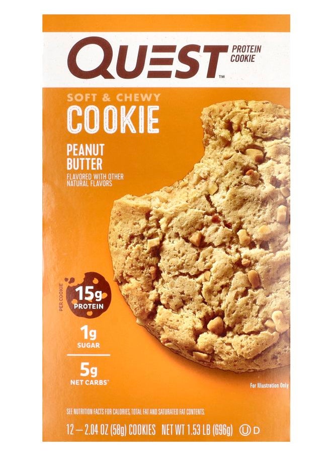 QUEST NUTRITION - Protein Cookie Peanut Butter 12 Cookies 2.04 oz (58 g) Each - Image 1