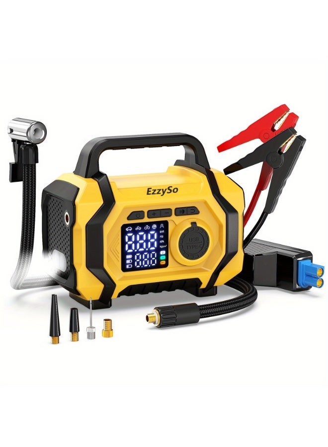 EzzySo 6000A 26800mAh Jump Starter with Air Compressor For All Gas and 10.0L Diesel Engines Cordless Auto Shutoff Tire Inflator Type C Quick Charging Smart Jump - Image 1
