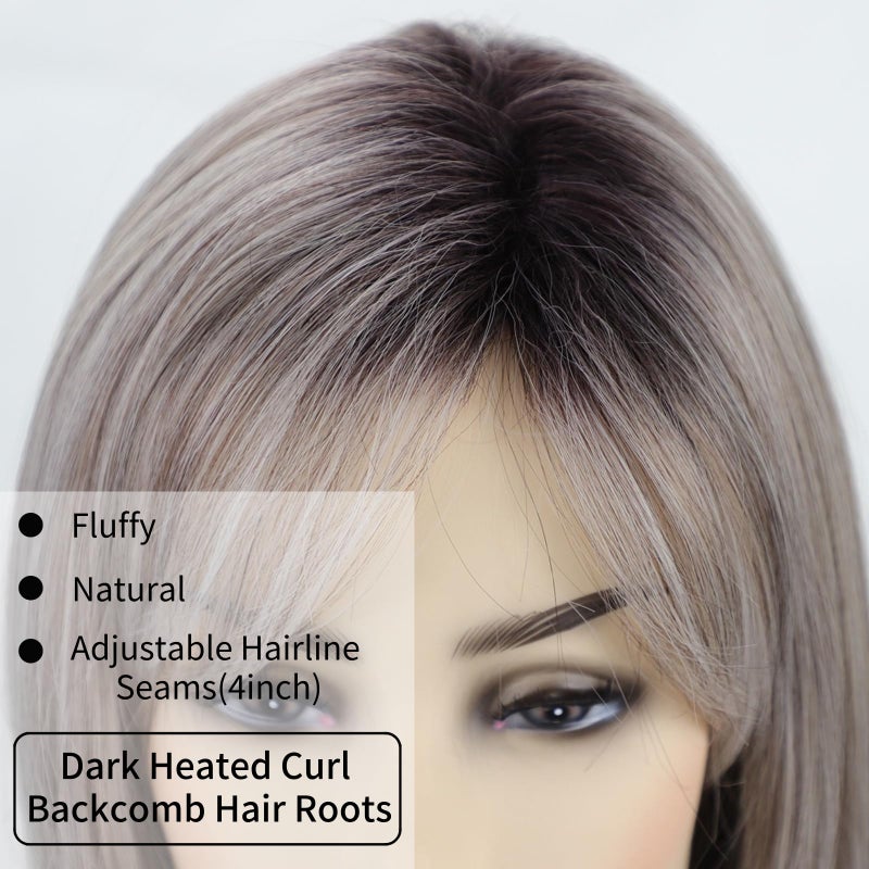 RENERSHOW Short Ombre Grey Wigs for Women Layered Chin length Gray Bob Wig Mid-length Straight Hair Wig Natural Looking Synthetic Wig - Image 5