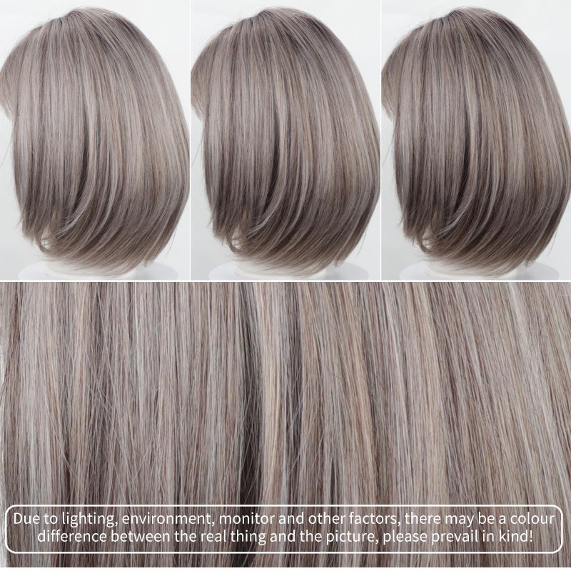 RENERSHOW Short Ombre Grey Wigs for Women Layered Chin length Gray Bob Wig Mid-length Straight Hair Wig Natural Looking Synthetic Wig - Image 3