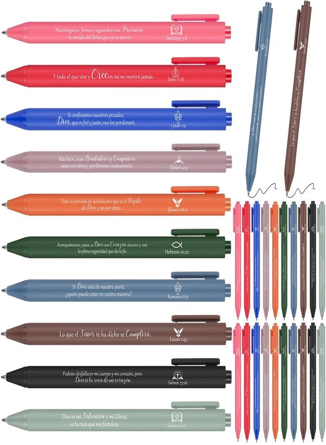 Supervitae 50 Pcs Christian Gift Pens Spanish Mother's Day Church Bible Verse Ballpoint Boligrafo Inspirational Quote Regalos Cristianos En Espanol for Hispanic Church women Nurse Mother(Dark Color) - Image 1