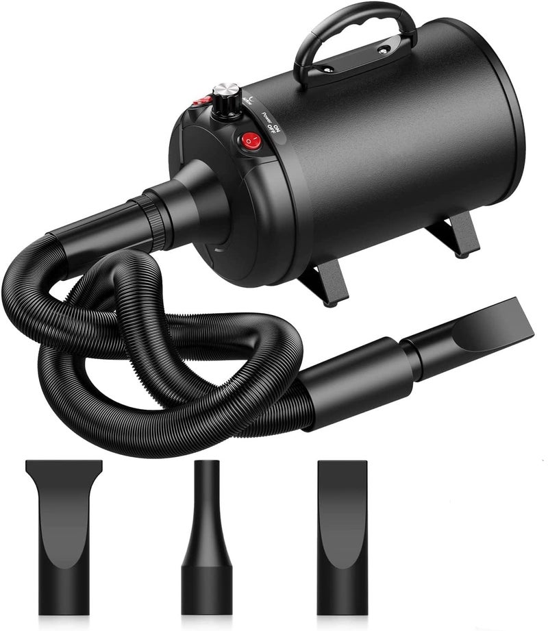 Qpets® Pet Hair Dryer, 5.2HP/3800W High Velocity Pet Blow Dryer with Heater for Grooming, Speed Temperature Adjustable Dog Blower Grooming Dryer with 3 Nozzles for Dogs and Cats - Image 5