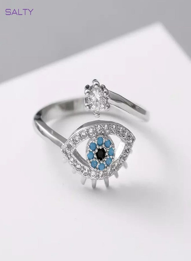 SALTY Anti Tarnish Cute Evil Eye Finger Ring for Women | Adjustable Fancy Jewellery Design | Latest Fashion Accessories for Girls | Minimal Jewelry | Ideal for Gifting | Marriage, Birthday | Gift for Valentine Day - Image 3