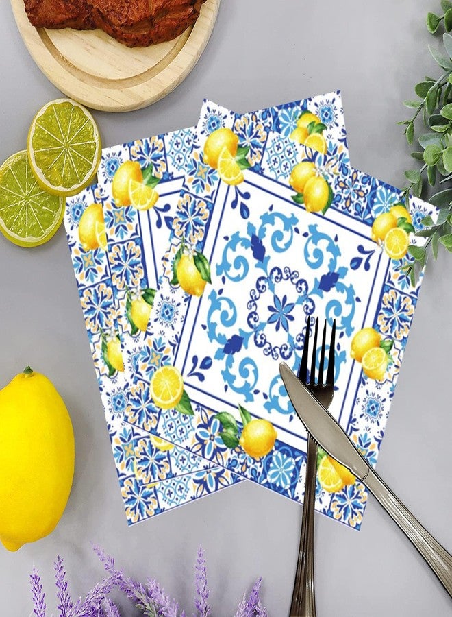 HSPAIDYP 100Pcs Capri Lemon Party Supplies Blue Tiles Yellow Lemon Party Set 7"Capri Lemon Citrus Fruit Paper Plates and Capri Lemons Napkins for Baby Shower Lemon Birthday Italian Theme Party Decor Serves 50 - Image 5