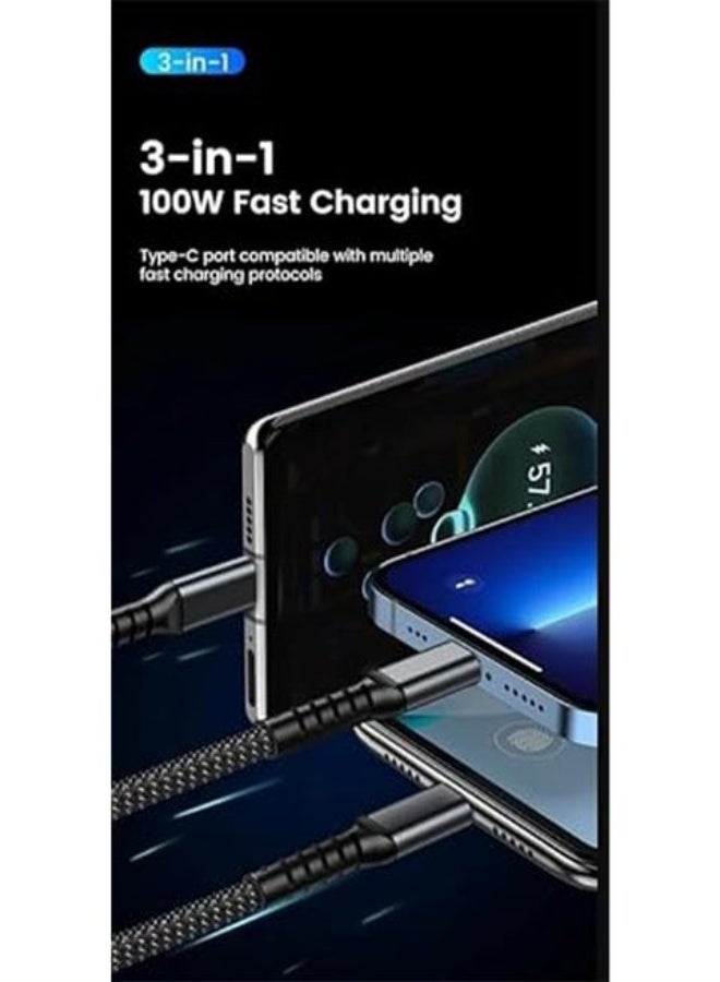 كابل شحن سريع 3 في 1 بقوة 100 وات متوافق مع أجهزة Micro + Lightning + Type-C - Image 4